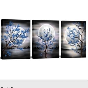 Moon And Tree 3 Piece Canvas Wall Art Set NEW IN BOX